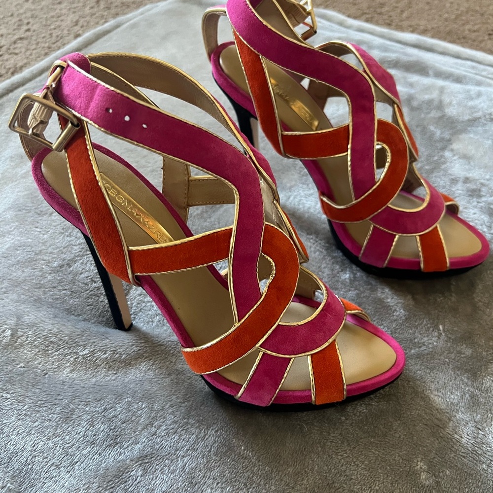 Vibrant Pink and Orange Strappy Heels